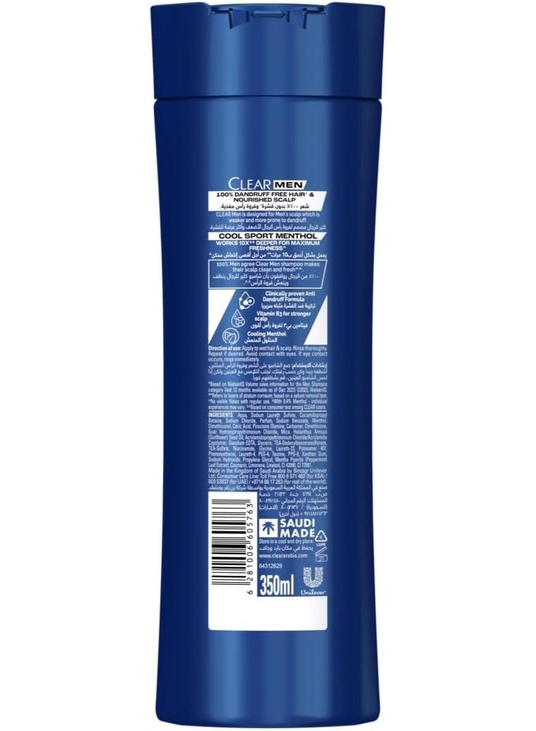 CLEAR Shampoo for men, anti-dandruff shampoo, Cool Sport Menthol, 100% Dandruff-free hair^ & Nourished Scalp, 350 ml - Image 2